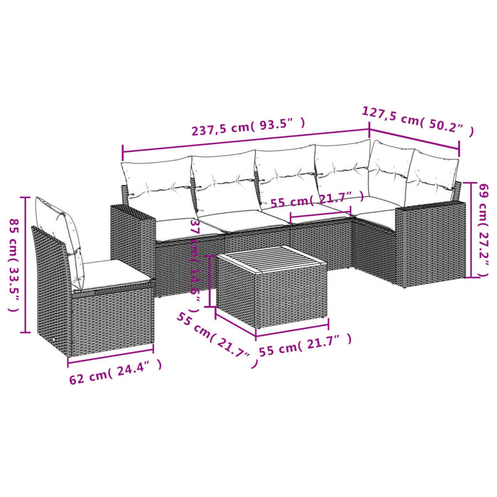 Set Divani da Giardino con Cuscini 7pz Nero Polyrattancod mxl 89496