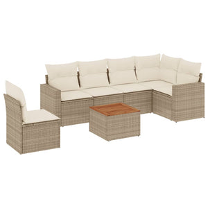 Set Divani da Giardino 7 pz con Cuscini Beige in Polyrattan 3224147