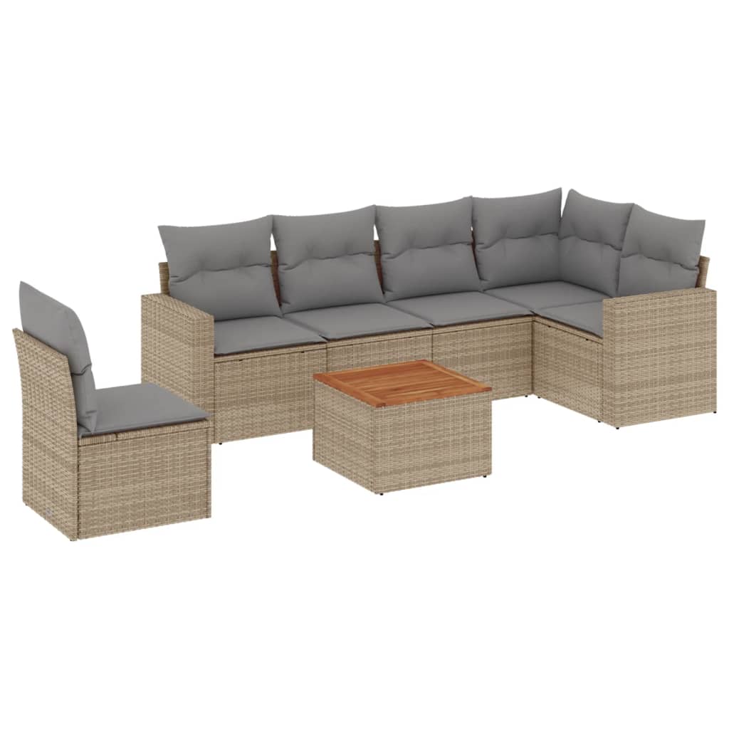 Set Divani da Giardino 7 pz con Cuscini Beige in Polyrattan 3224148