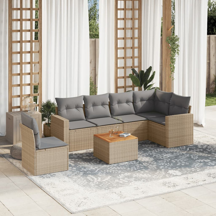 Set Divani da Giardino 7 pz con Cuscini Beige in Polyrattan 3224148