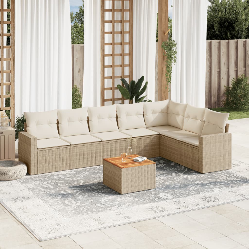 Set Divano da Giardino 8 pz con Cuscini Beige in Polyrattan 3224154