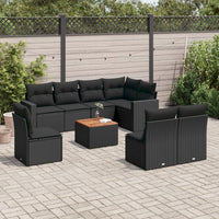 Set Divani da Giardino 9 pz con Cuscini Nero in Polyrattan 3224158