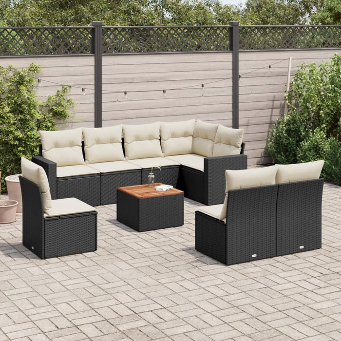 Set Divani da Giardino 9 pz con Cuscini Nero in Polyrattan 3224159