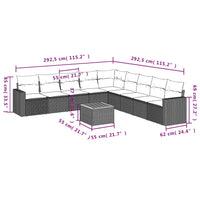 Set Divani da Giardino 10pz con Cuscini in Polyrattan Nerocod mxl 111659