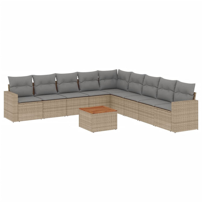 Set Divano da Giardino 10 pz con Cuscini Beige in Polyrattan 3224169