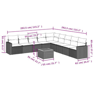 Set Divano da Giardino 10 pz con Cuscini Beige in Polyrattan 3224169