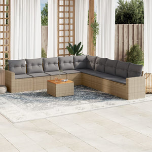 Set Divano da Giardino 10 pz con Cuscini Beige in Polyrattan 3224169