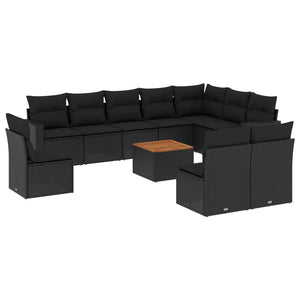 Set Divani da Giardino 11 pz con Cuscini in Polyrattan Nero 3224172