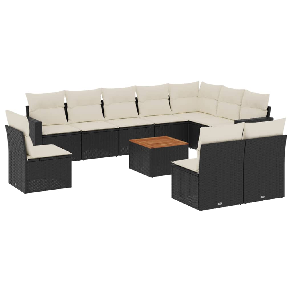 Set Divani da Giardino 11 pz con Cuscini in Polyrattan Nero 3224173