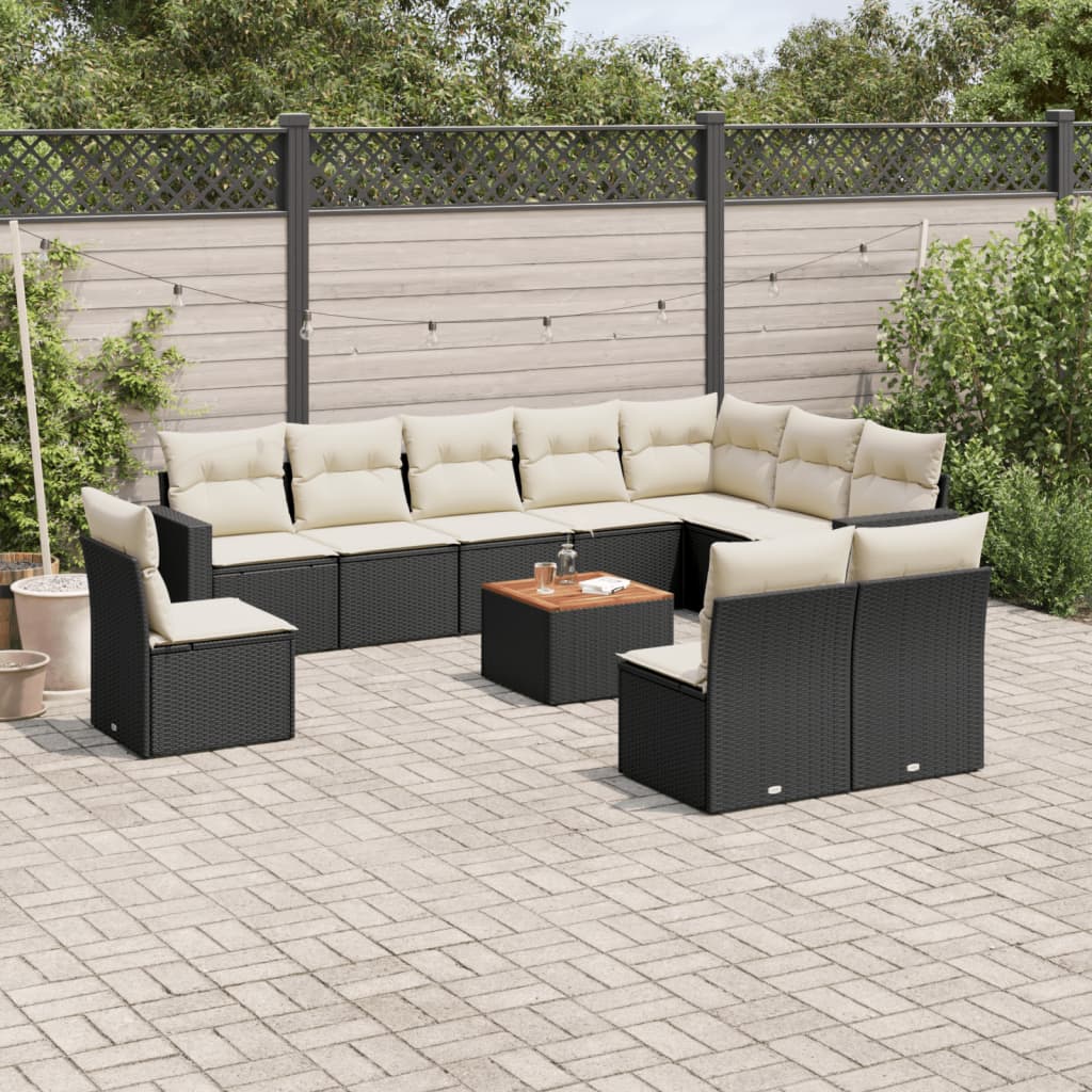 Set Divani da Giardino 11 pz con Cuscini in Polyrattan Nero 3224173