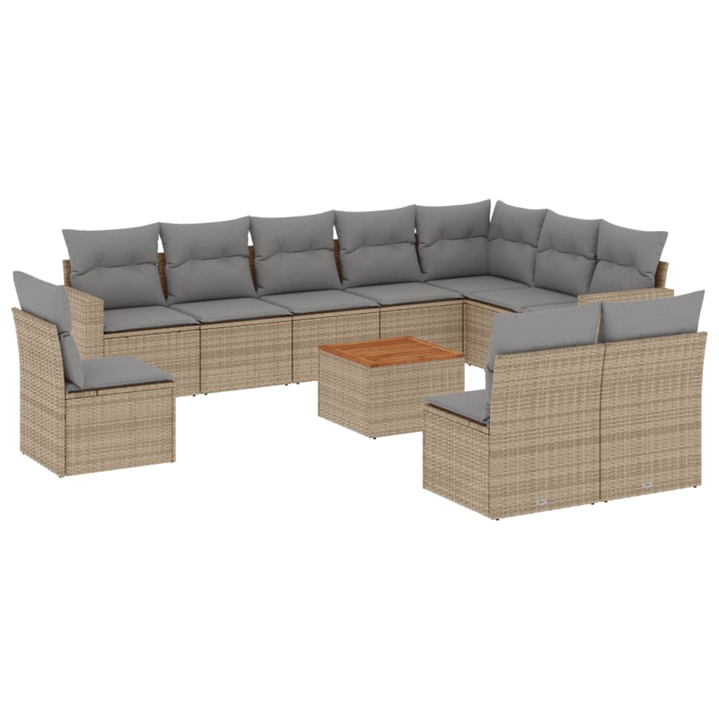 Set Divani da Giardino 11 pz con Cuscini Beige in Polyrattan 3224176