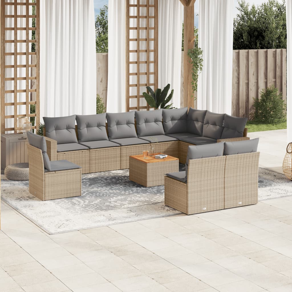 Set Divani da Giardino 11 pz con Cuscini Beige in Polyrattan 3224176