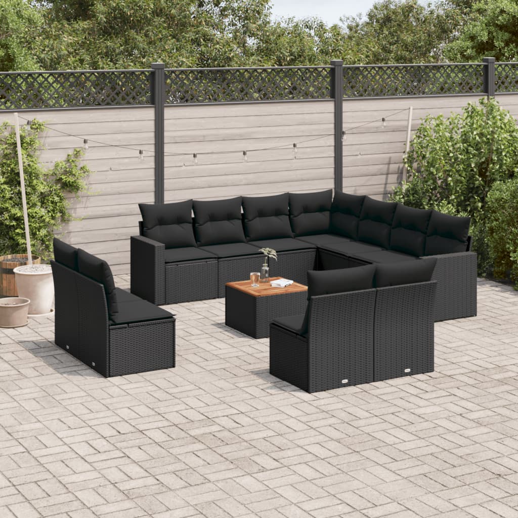 Set Divani da Giardino 12 pz con Cuscini Nero in Polyrattan 3224179