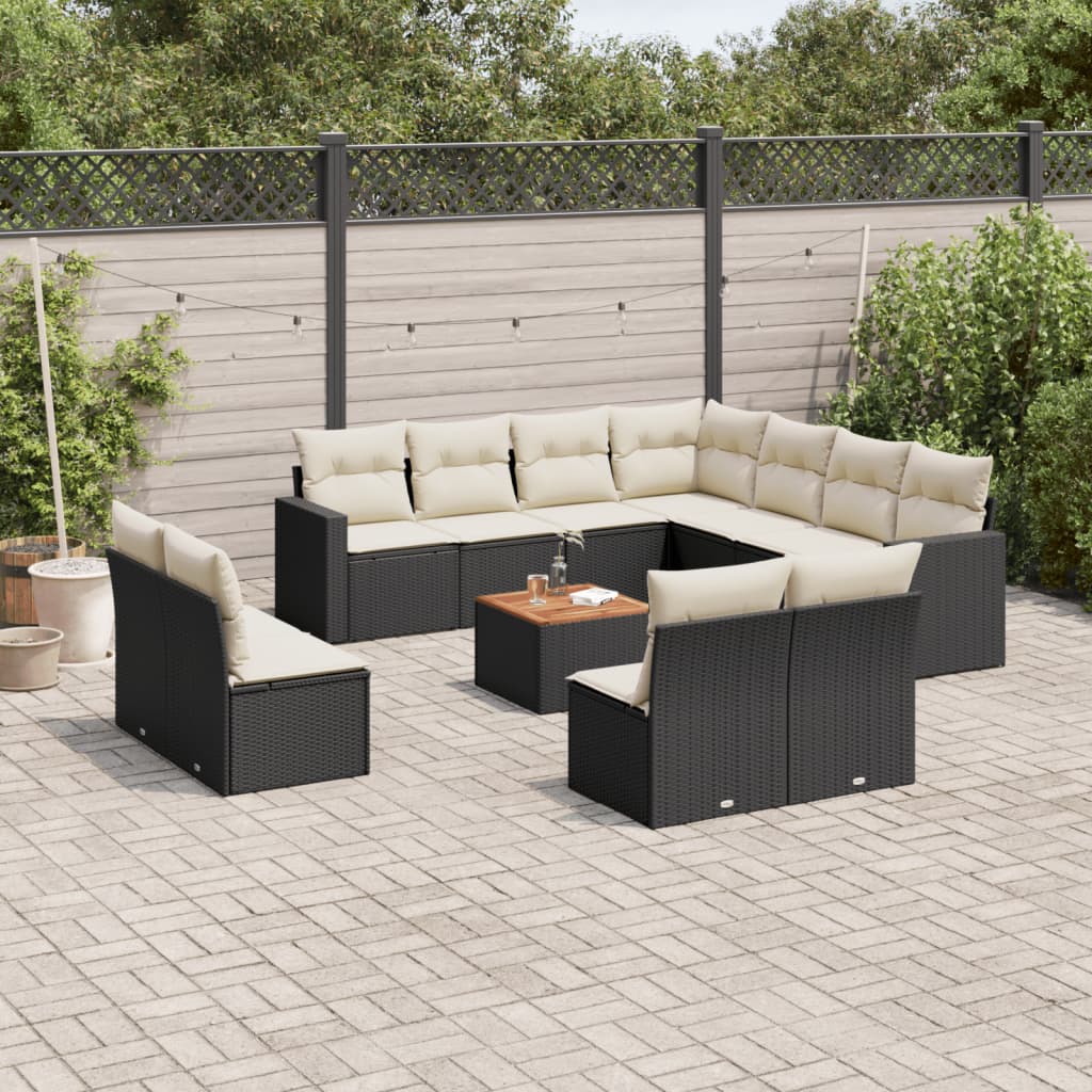 Set Divani da Giardino 12 pz con Cuscini Nero in Polyrattan 3224180