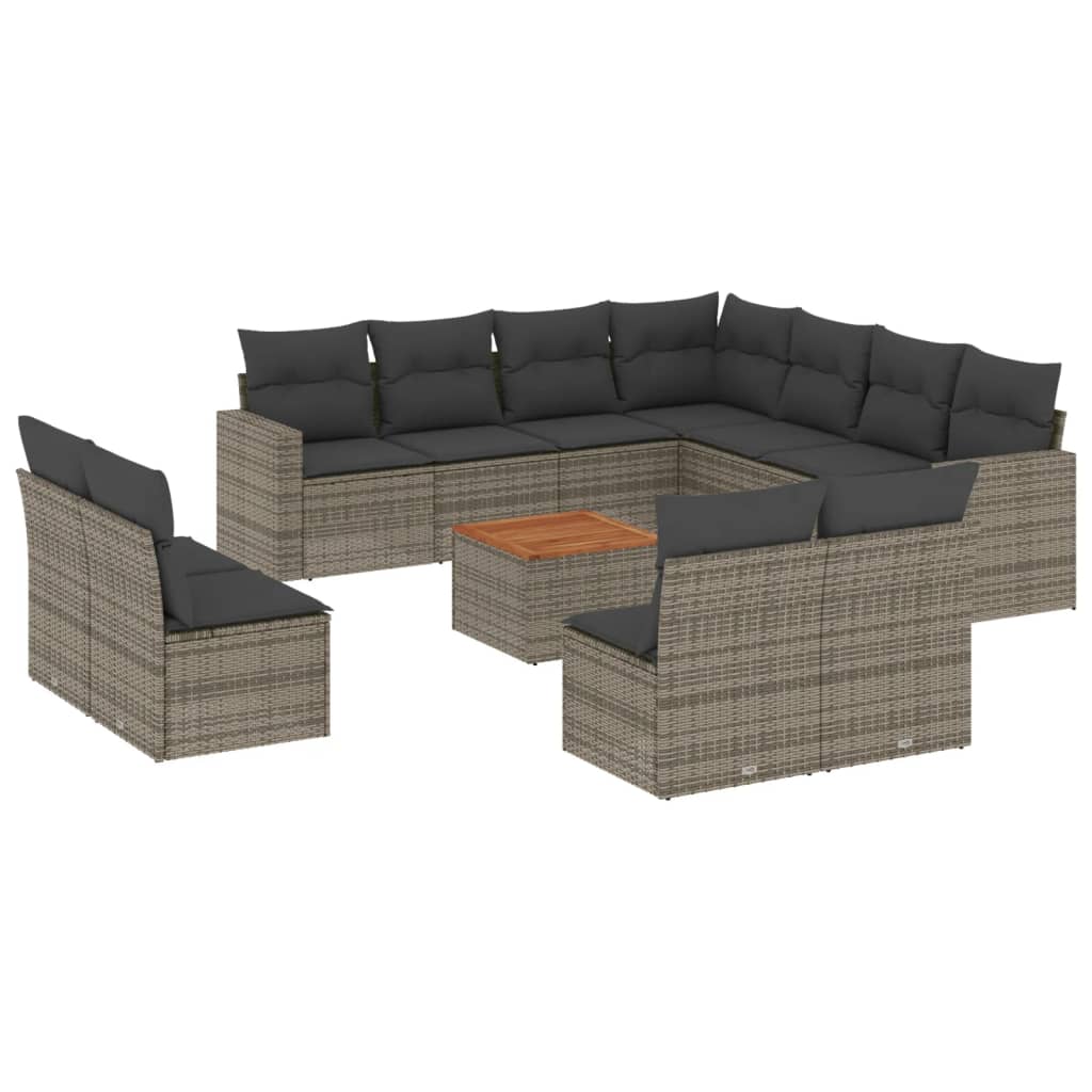 Set Divani da Giardino 12 pz con Cuscini Grigio in Polyrattan 3224184