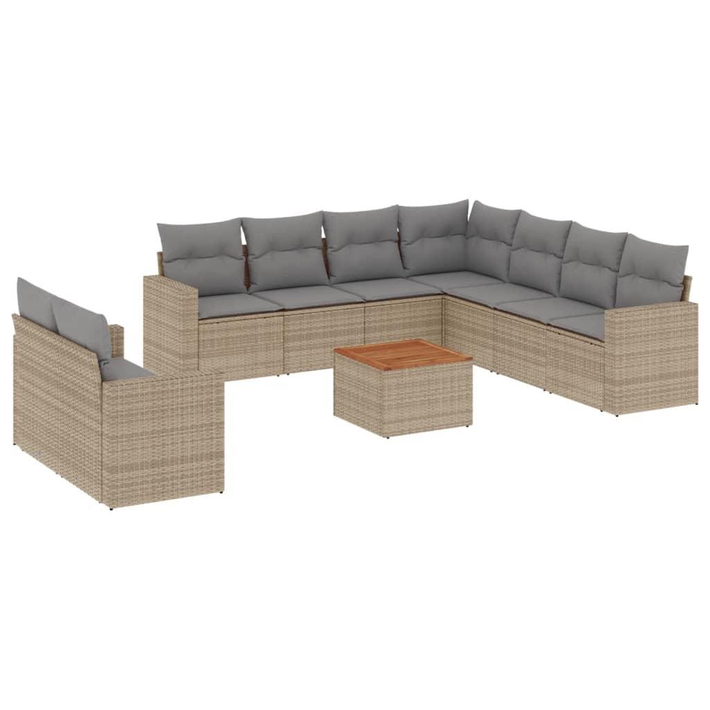 Set Divano da Giardino 10 pz con Cuscini Beige in Polyrattan 3224190