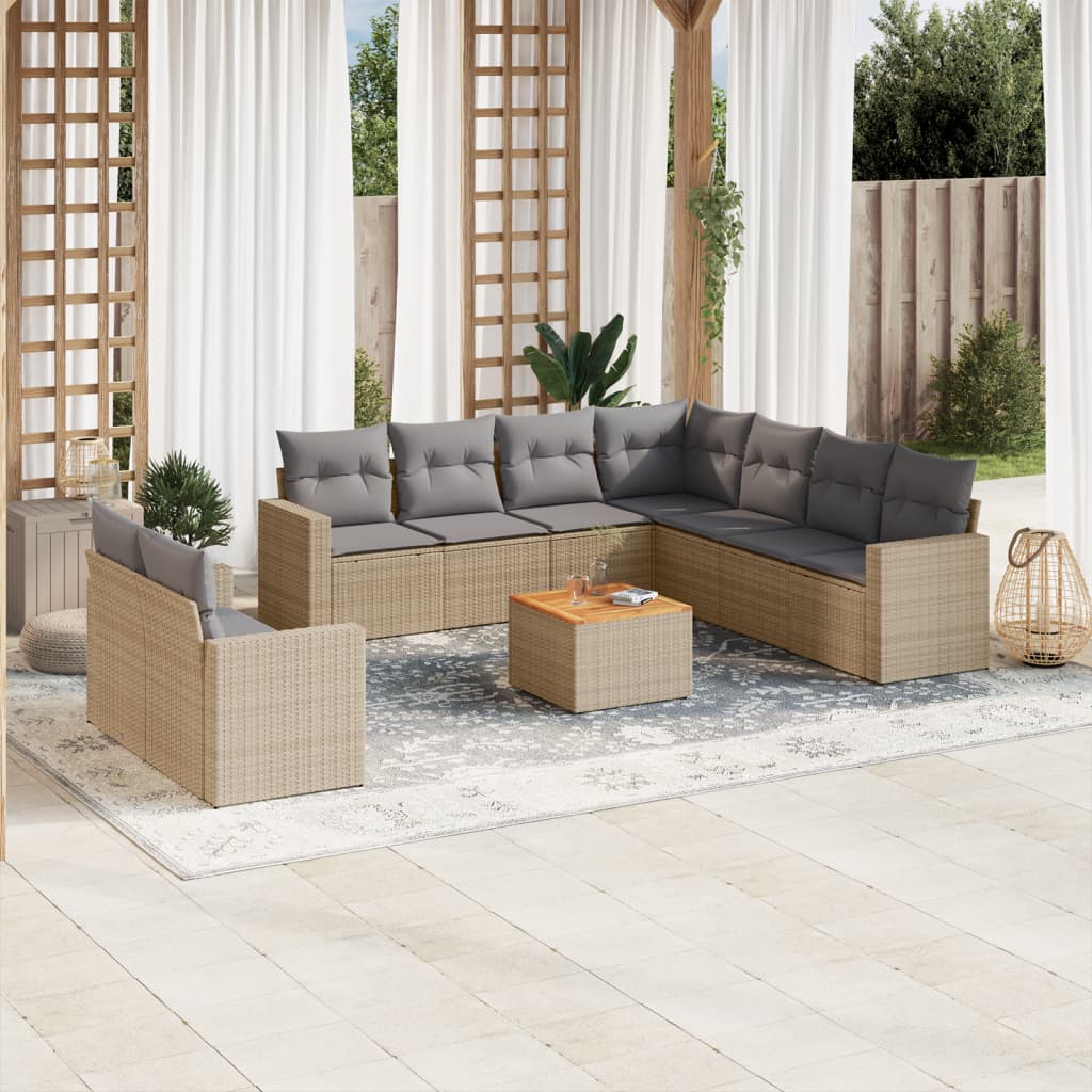 Set Divano da Giardino 10 pz con Cuscini Beige in Polyrattancod mxl 111665