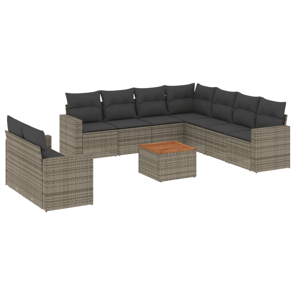 Set Divano da Giardino 10 pz con Cuscini Grigio in Polyrattan 3224191