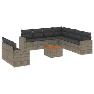 Set Divano da Giardino 10 pz con Cuscini Grigio in Polyrattan 3224191