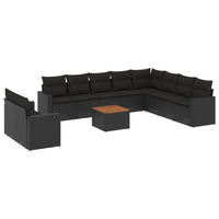 Set Divani da Giardino 11 pz con Cuscini in Polyrattan Nero 3224193