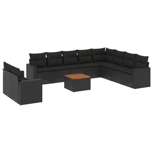 Set Divani da Giardino 11 pz con Cuscini in Polyrattan Nero 3224193