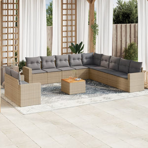 Set Divani da Giardino 12 pz con Cuscini Beige in Polyrattan 3224204