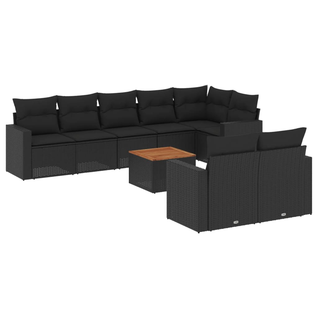 Set Divani da Giardino 9 pz con Cuscini Nero in Polyrattan 3224207