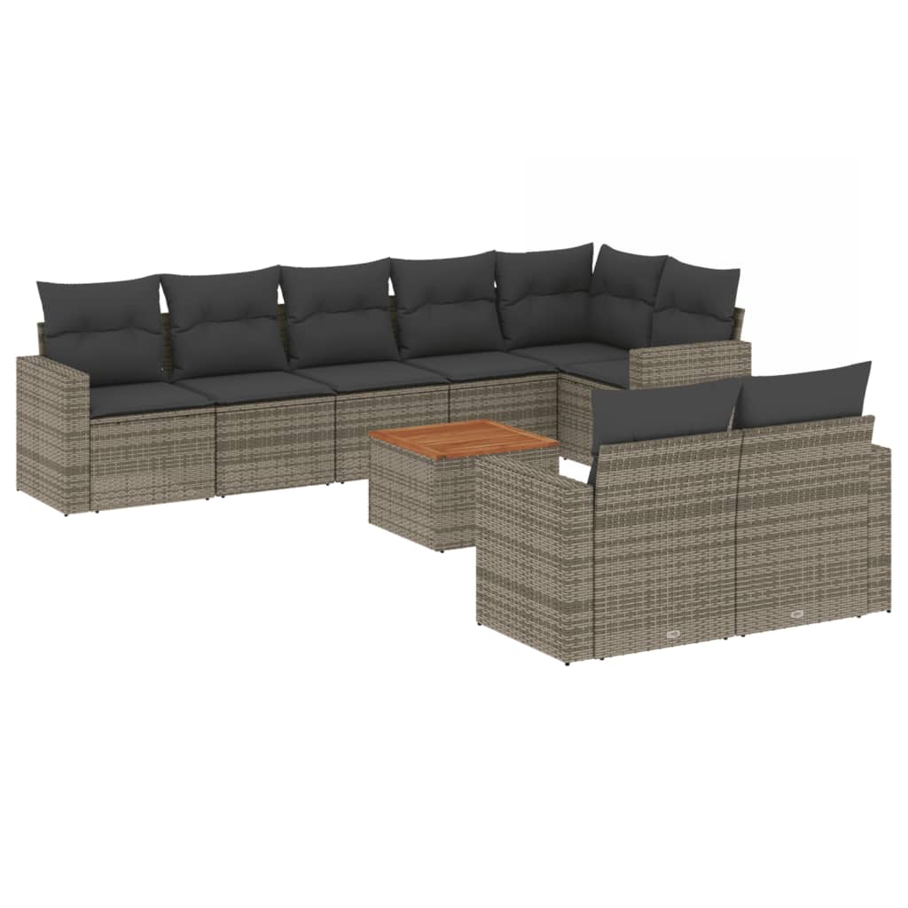 Set Divano da Giardino 9 pz con Cuscini Grigio in Polyrattan 3224212