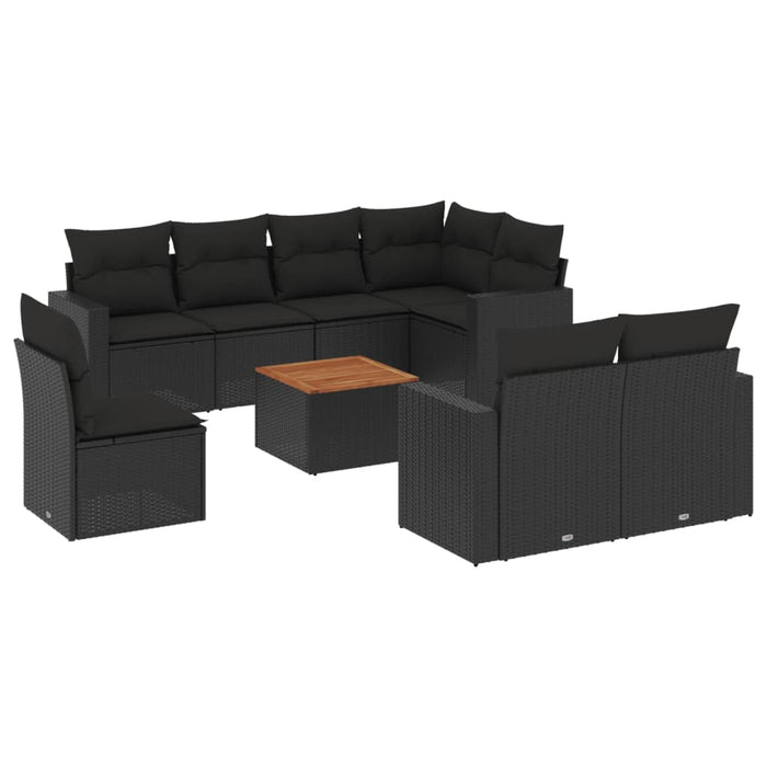 Set Divani da Giardino 9 pz con Cuscini Nero in Polyrattan 3224214