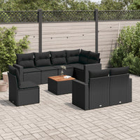 Set Divani da Giardino 9 pz con Cuscini Nero in Polyrattan 3224214