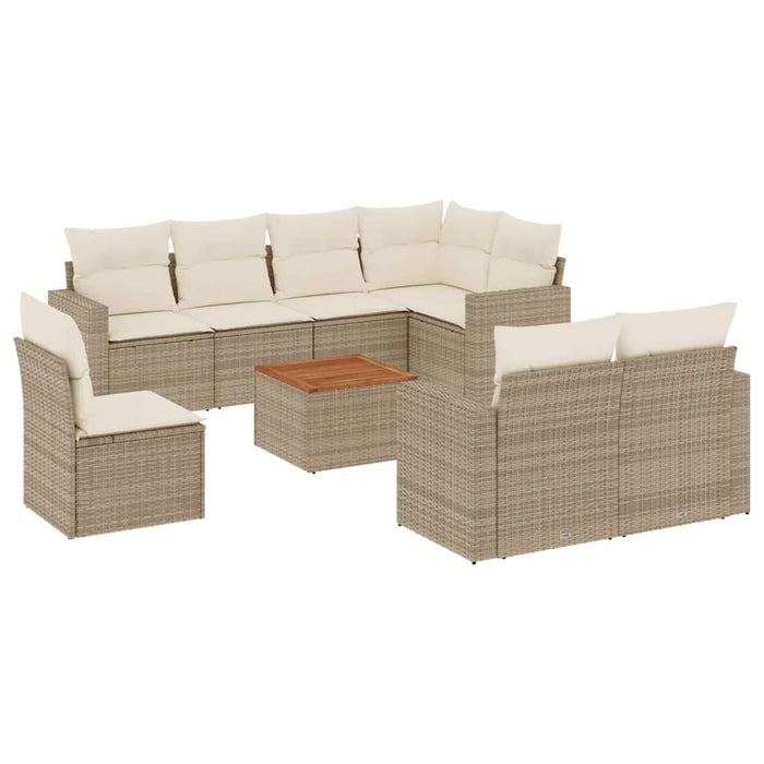 Set Divano da Giardino 9 pz con Cuscini Beige in Polyrattan 3224217