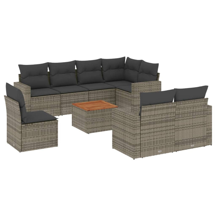 Set Divano da Giardino 9 pz con Cuscini Grigio in Polyrattan 3224219