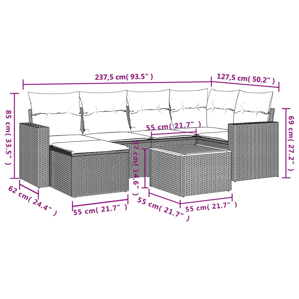 Set Divani da Giardino con Cuscini 7pz Nero Polyrattan 3224222