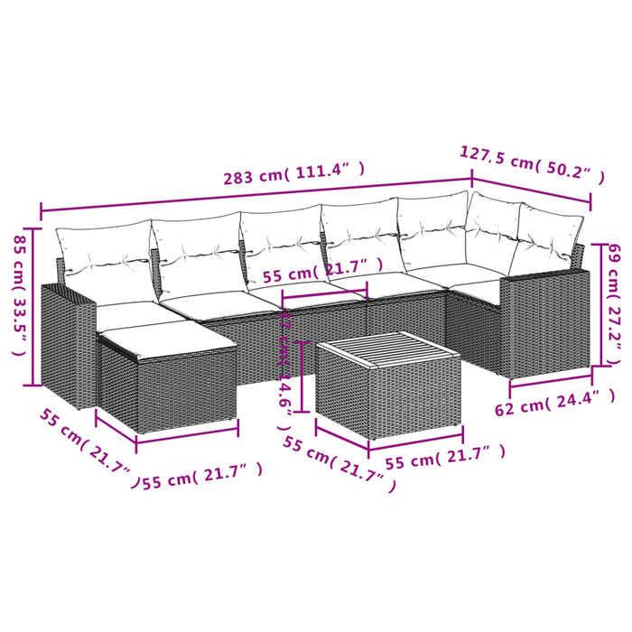 Set Divani da Giardino con Cuscini 8 pz Nero in Polyrattancod mxl 113324