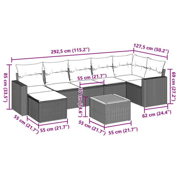 Set Divano da Giardino 8 pz con Cuscini Beige in Polyrattan 3224231