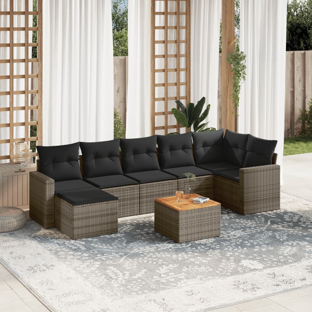 Set Divano da Giardino 8 pz con Cuscini Grigio in Polyrattan 3224233