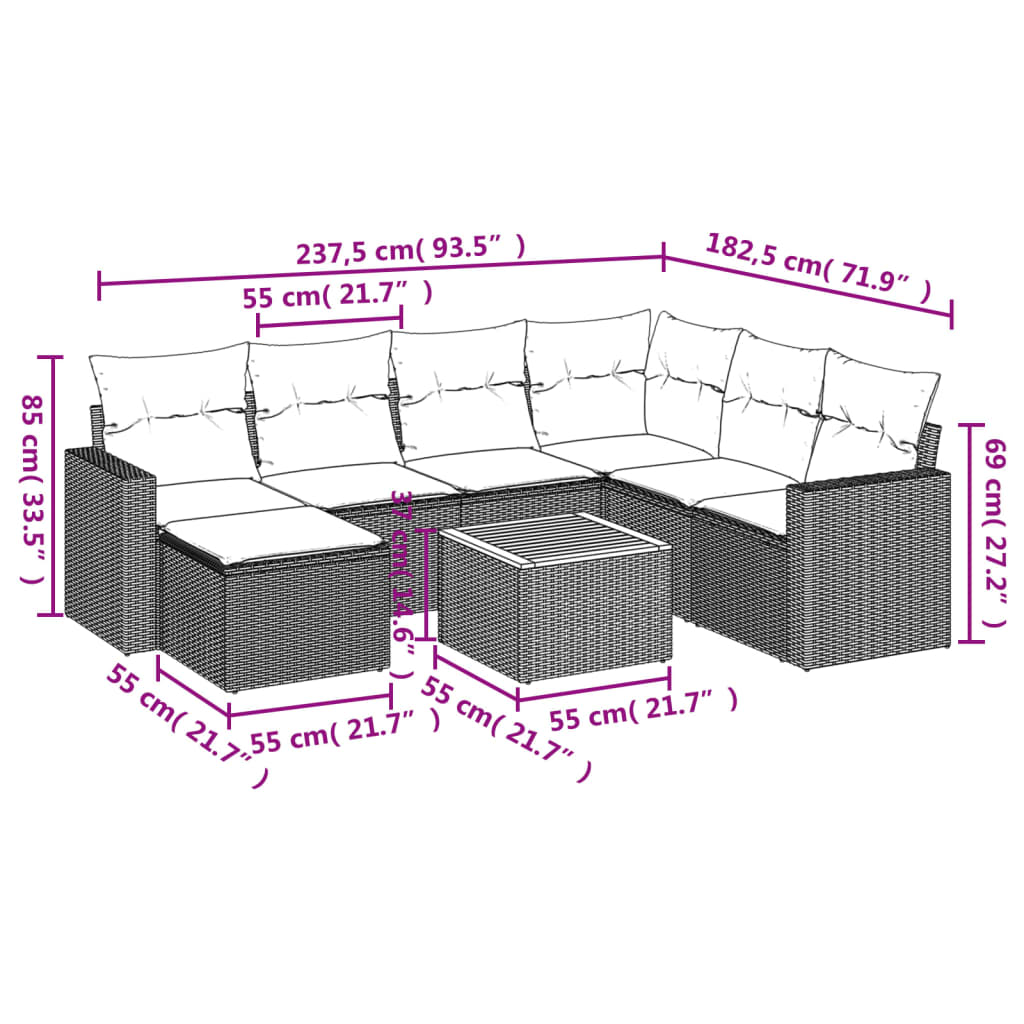 Set Divani da Giardino con Cuscini 8 pz Nero in Polyrattan 3224236