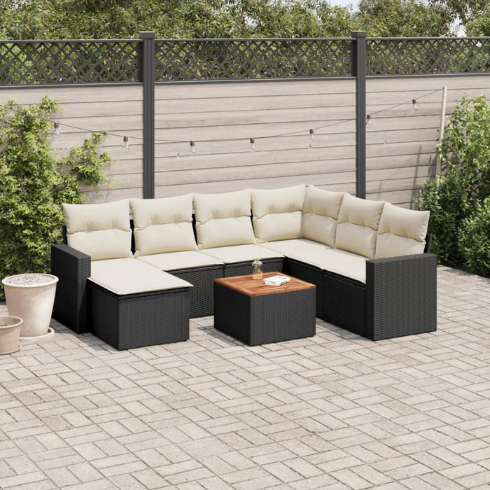 Set Divani da Giardino con Cuscini 8 pz Nero in Polyrattan 3224236