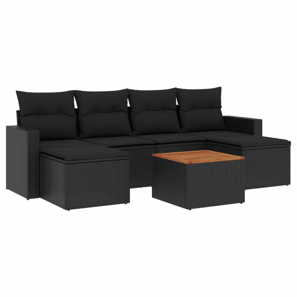 Set Divani da Giardino con Cuscini 7pz Nero Polyrattancod mxl 111403