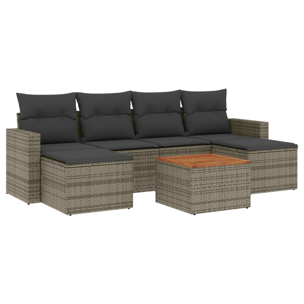 Set Divani da Giardino 7 pz con Cuscini Grigio in Polyrattan 3224247