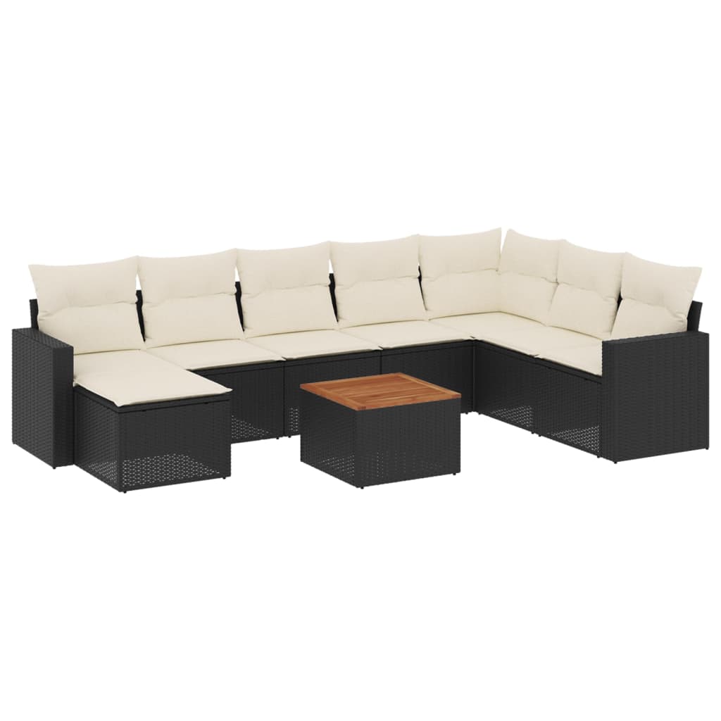 Set Divani da Giardino 9 pz con Cuscini Nero in Polyrattan 3224257