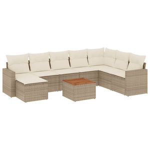 Set Divano da Giardino 9 pz con Cuscini Beige in Polyrattan 3224259