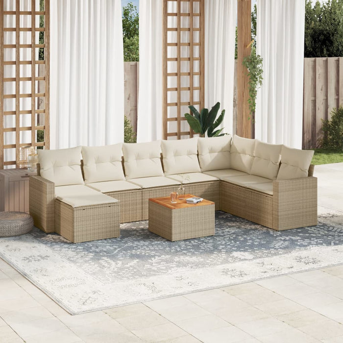 Set Divano da Giardino 9 pz con Cuscini Beige in Polyrattan 3224259