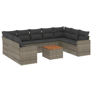 Set Divano da Giardino 10 pz con Cuscini Grigio in Polyrattan 3224268