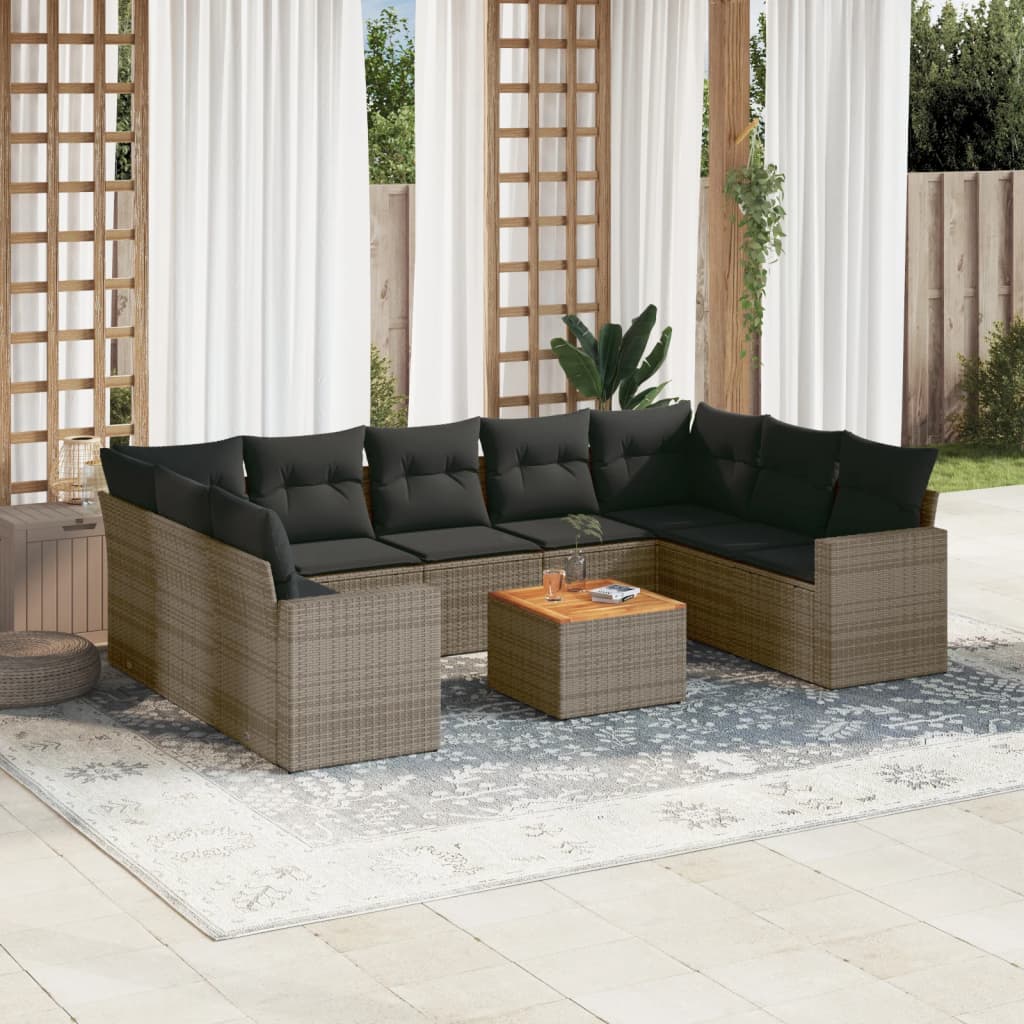 Set Divano da Giardino 10 pz con Cuscini Grigio in Polyrattan 3224268