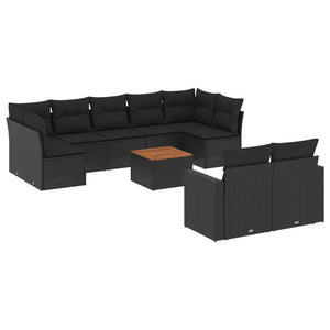 Set Divani da Giardino 10pz con Cuscini in Polyrattan Nero 3224270