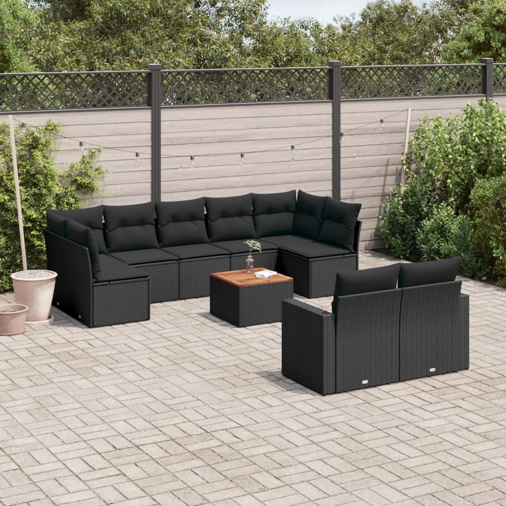 Set Divani da Giardino 10pz con Cuscini in Polyrattan Nero 3224270