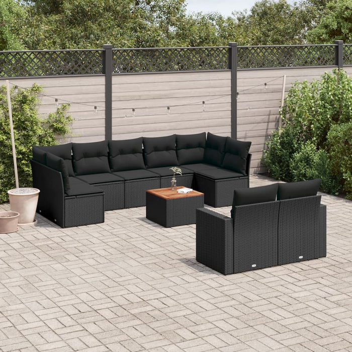 Set Divani da Giardino 10pz con Cuscini in Polyrattan Nero 3224270