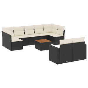 Set Divani da Giardino 10pz con Cuscini in Polyrattan Nero 3224271