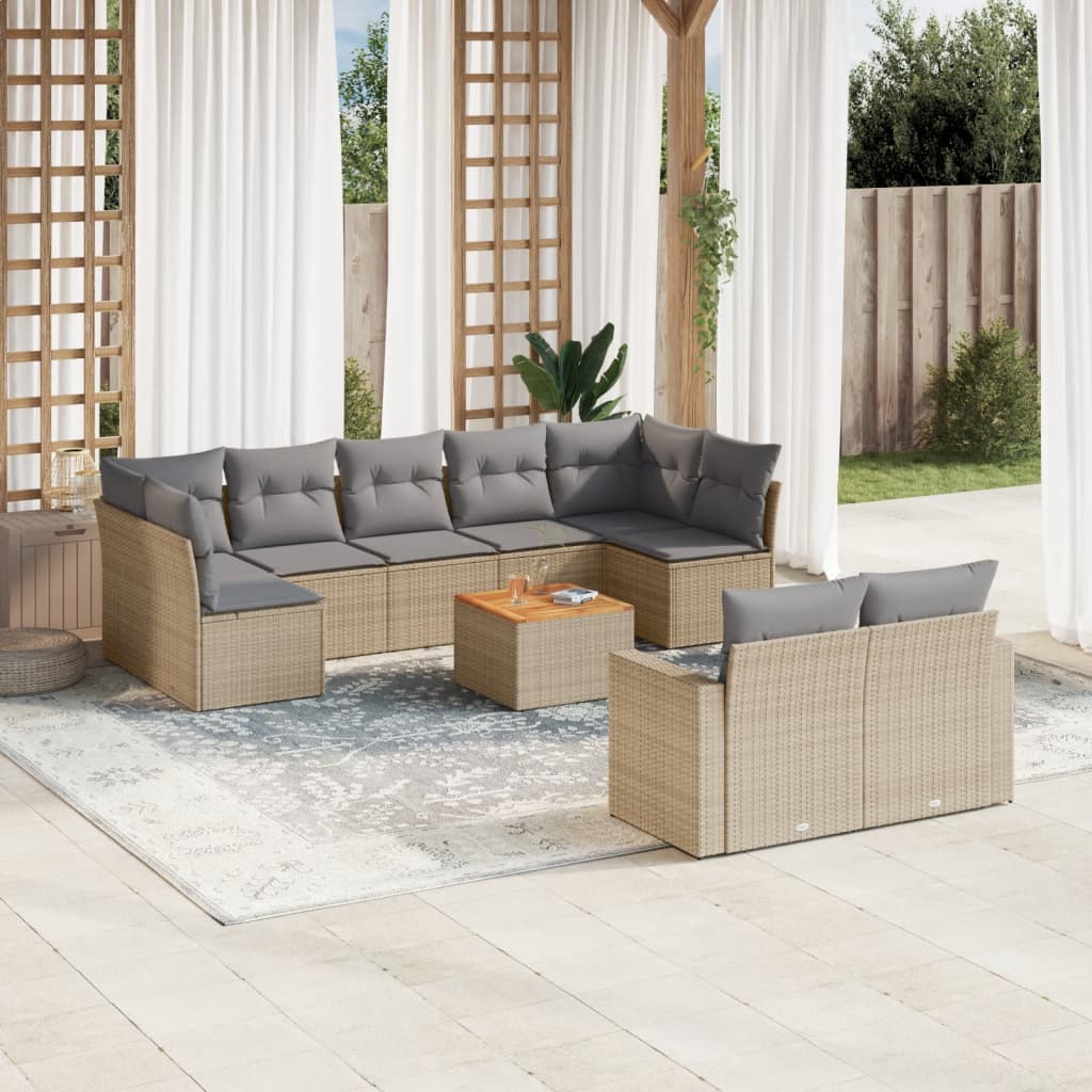 Set Divano da Giardino 10 pz con Cuscini Beige in Polyrattan 3224274